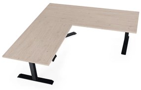 Výškovo nastaviteľný stôl OfficeTech Angle, 180 x 200 cm, čierna podnož, dub