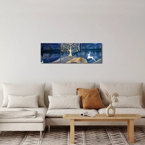 Obraz jeleňov pri splne (s hodinami) (90x30 cm)
