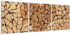 Obraz - Srdce z dreva (s hodinami) (90x30 cm)