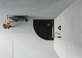 Mexen SLIM - Štvrťkruhová sprchová vanička 80x80x5cm + zlatý sifón, čierna, 41708080G