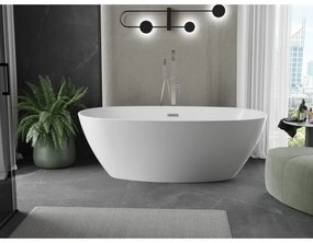 Mexen Eris, voľne stojaca vaňa 155 x 80 cm, biela, brúsená oceľ prepad, 53441558000-97