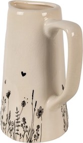 Béžový keramický džbán s lúčnymi kvetmi Flora And Fauna M - 16*11*20 cm