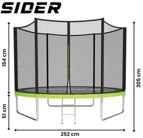 Záhradná trampolína pre deti ,ochranná sieť, stabilná konštrukcia 8FT Ø 252 cm