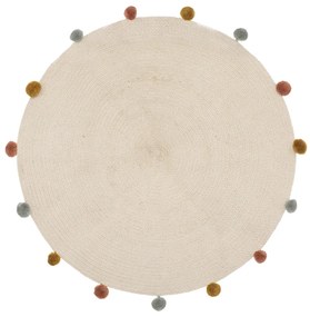 Béžový okrúhly koberec POMPONS 90 cm