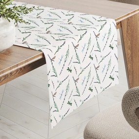 Biante Bavlnený behúň na stôl Sandra SA-560 Vážky a levandule na bielom 35x180 cm