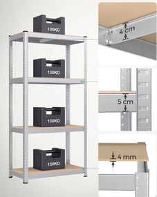 Súprava 2 ks oceľových nastaviteľných políc s vysokou nosnosťou, 160x80x40, sivé