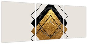 Obraz - Abstrakcia zlatá a biela N⁰1 (s hodinami) (90x30 cm)