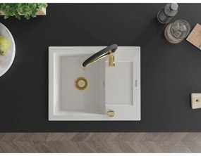 Mexen Enzo, 1-komorový granitový drez 576x465x174 mm a drezová batéria Aster, biela, 6506-20-73450-57-G