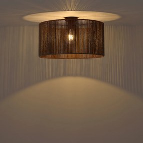 Stropná lampa čierna s hnedým tienidlom z papierového lana 50/50/25 - Combi
