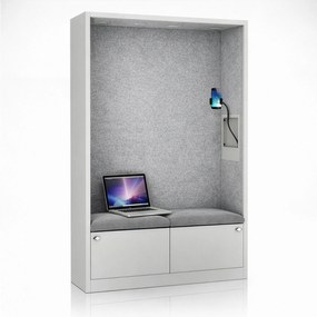 Kancelárska akustická kabína so sedadlom a portom USB-C, telo v sivý / sedák sivá v zelenej farbe, 1150 mm: SALLY MentalBox