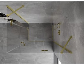Mexen Mist-H Duo, 2-krídlový výklopný sprchový kút 85 x 110 cm, číre sklo, zlatý matný profil, 8A5-085L-110P-55-00