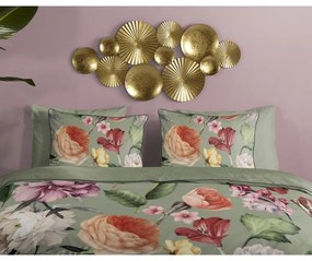 Zelené obliečky na jednolôžko/predĺžené z bavlneného saténu 140x220 cm Fiori – Descanso