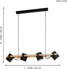 Eglo 43424 - Luster na lanku HORNWOOD 4xE27/28W/230V