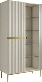 Vitrína Nicole 100 cm s drážkovaným čelom - kašmírové / zlaté nohy