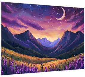 Sklenený obraz - Fialová krajina (70x50 cm)