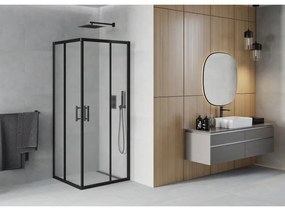Mexen Rio, štvorcový sprchovací kút s posuvnými dverami 90(dvere) x 90(dvere) x 190 cm, 6mm sklo námraza, čierny profil, 860-090-090-70-30