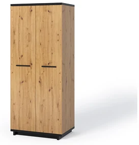 Policová skriňa Indi SZ2D (dub artisan + čierna matná + dub artisan). Akcia -20%. Vlastná spoľahlivá doprava až k Vám domov. 1051738