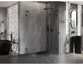 Mexen Lunar, L pravý výklopný sprchový kút 100 x 90 cm, 8mm číre sklo, čierny profil, 834L-100-090-70-00-P