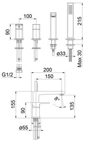 Sapho - Vaňová batéria 4-otvorová TURSI, lesklý chróm