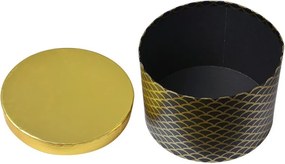 Set 3ks čierno-zlatý okrúhly úložný box s kvetmi Ø 25*17 / Ø 23*16 / Ø 21*14 cm