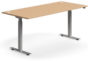 Výškovo nastaviteľný stôl FLEXUS, rovný, 1800x800 mm, strieborný rám, buk