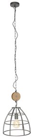 Priemyselné závesné svietidlo tmavosivé s drevom 34 cm - Arthur