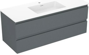 Mexen Rivel, kúpeľňová skrinka 120 cm s umývadlom Otis, 2 zásuvky, drážkovaná, grafitová matná/biela matná, 91A20-12047-2-BFF66-W18M