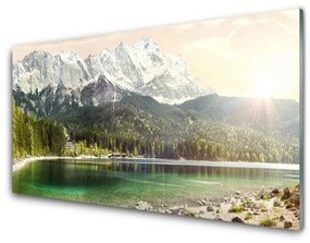 Skleneny obraz Hory les jazero príroda 120x60 cm