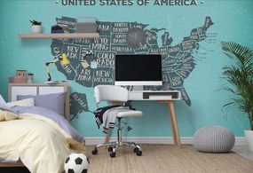 Tapeta náučná mapa USA s modrým pozadím - 150x100
