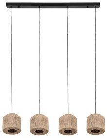 Japandi závesná lampa čierna s hnedým lanom 4-svetlá - Smilla