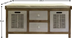 Čalúnená lavica do predsiene Linora - biela / medová