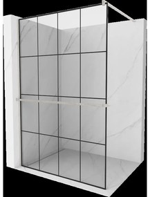 Mexen Kioto+ sprchovací stěna s policí Walk-in 130 x 200 cm, černý vzor, kartáčovaný nikl - 800-130-121-97-77