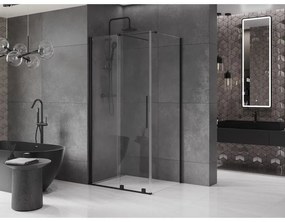 Mexen Velar, sprchový kút s posuvnými dverami 110(dvere) x 90(stena) cm, 8mm číre sklo, čierna matná, 871-110-090-01-70
