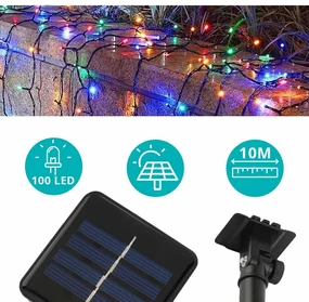 Solárna záhradná svietiaca reťaz 100 LED, farebná, 10 m