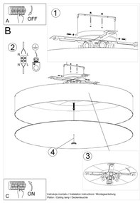 Stropné svietidlo Skala, 1x čierne textilné tienidlo, (biele sklo), (fi 100 cm)