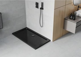 Mexen Flat, akrylátová sprchová vanička 140x70x5 cm SLIM, čierna, čierny sifón, 40707014B