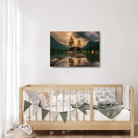 Sklenený obraz - jazero v horách (70x50 cm)
