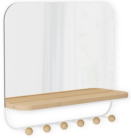 Biely prírodný nástenný vešiak z bukového dreva s poličkou Estique - Umbra