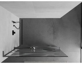 Mexen Kioto+ L, sprchová zástena Walk-In s poličkou a vešiakom 110 x 200 cm, 8mm číre sklo biely vzor, grafitový profil, 800-110-123-66-97