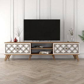 TV stolík/skrinka Clara (Orech + Biela). Akcia -18%. Vlastná spoľahlivá doprava až k Vám domov. 1071852