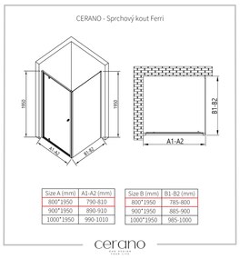 Cerano Ferri, krídlový sprchovací kút 80(dvere) x 80(stena) x 195 cm, 6mm číre sklo, čierny profil, CER-CER-427471