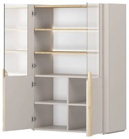Vitrína Amilio 100 cm dvojdverová - kašmír / olejovaný dub / úchyty svetlý dub