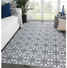 Koberec ARGENT - W4949 Kvety biely / sivý