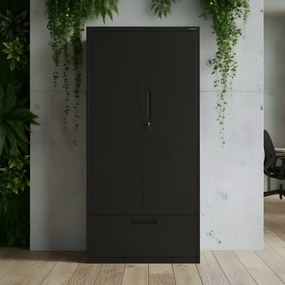 Modulárna kovová multifunkčná skriňa s vysokou zásuvkou čierna MEGAN 1950 x 900 x 400 mm