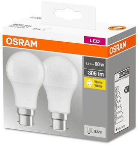 OSRAM Sada 2x LED žiarovka B22d, A60, 8,5W, 806lm, 2700K, teplá biela