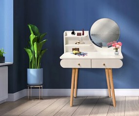 Biely škandinávsky toaletný stolík so zrkadlom 80x40x120 cm – 2 zásuvky