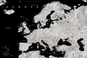 Plagát, Obraz - Blursbyai - Black and grey Europe map