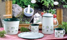 Krémový smaltovaný kýblik s bylinkami Herbs - Ø16 * 14cm - 1.5L