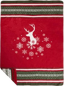 Zeleno-červený pléd s jeleňom Christmas Deer XL – 150*200*3 cm