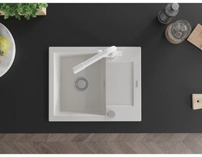 Mexen Enzo, granitový drez 576x465x174 mm, 1-komorový, biela matná batéria Duero, biela, 6506-20-671600-20